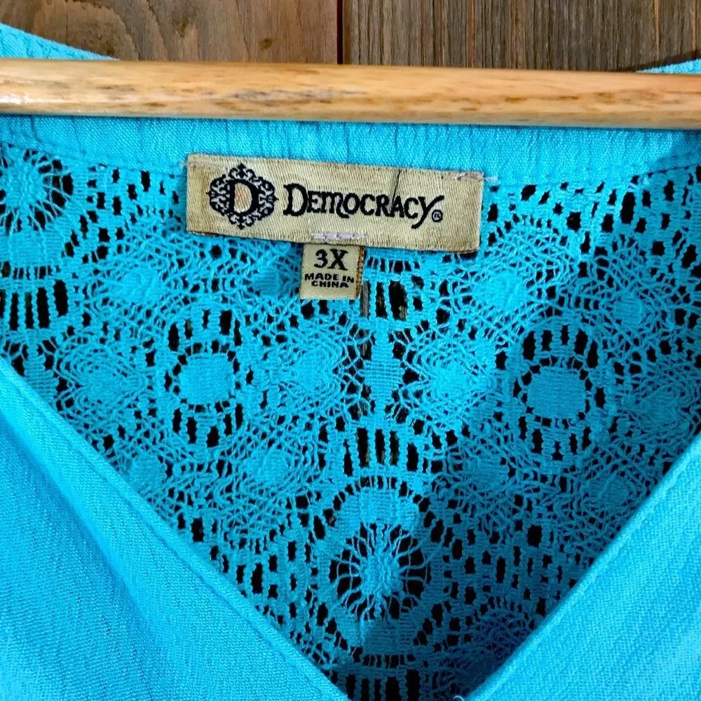 Democracy Womens Tunic Blouse Teal Top Lace 3/4 Sleeve Size 3X - Picture 9 of 16